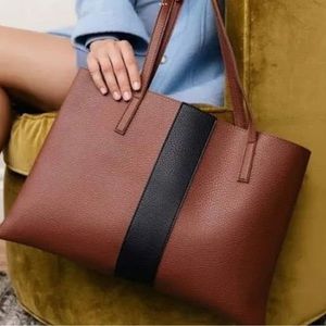 NWOT Vince Camuto Luck Tote in Brown Pebbled Faux Leather